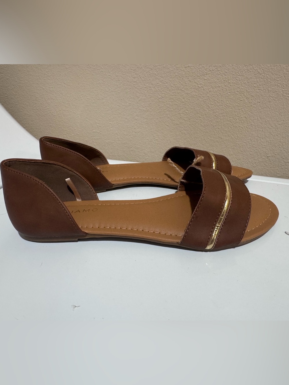 Women’s Brown Slide Loafers with Gold Accent